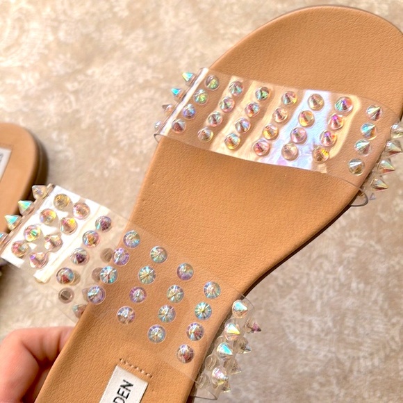Brand New Steve Madden Blizie Sandals Clear Iridescent Multicolored Studs Spikes - Picture 13 of 15